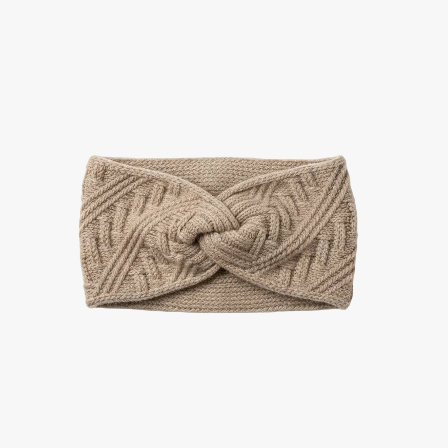 Stickat pannband, Beige