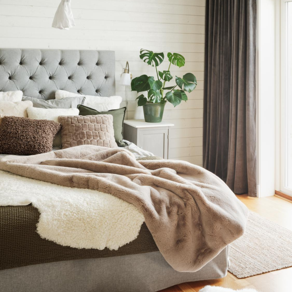 Pläd Fuskpäls Fluffy, Taupe
