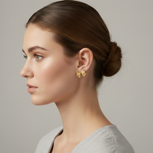 Øreringe Bow Charm, Guld