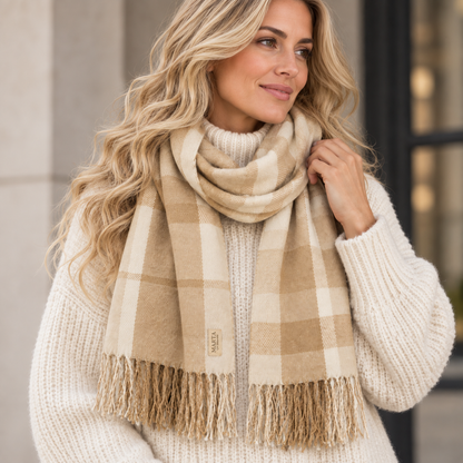 Halstørklæde, Beige Ternet
