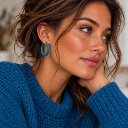 Øreringe Pastel Hoops, Petrol Blue