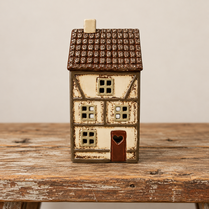 Ljuslykta, Keramikhus Beige/Grön 15cm