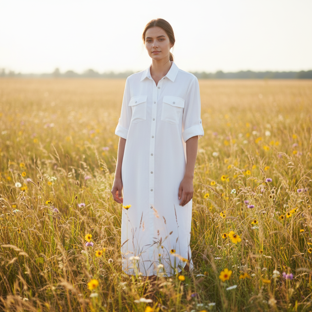 Denim Dress, White