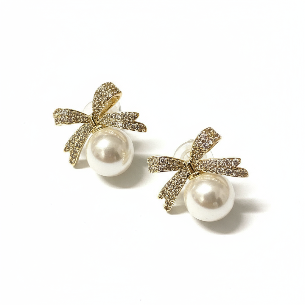 Øreringe Golden Pearl Bow