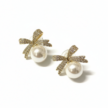 Øreringe Golden Pearl Bow