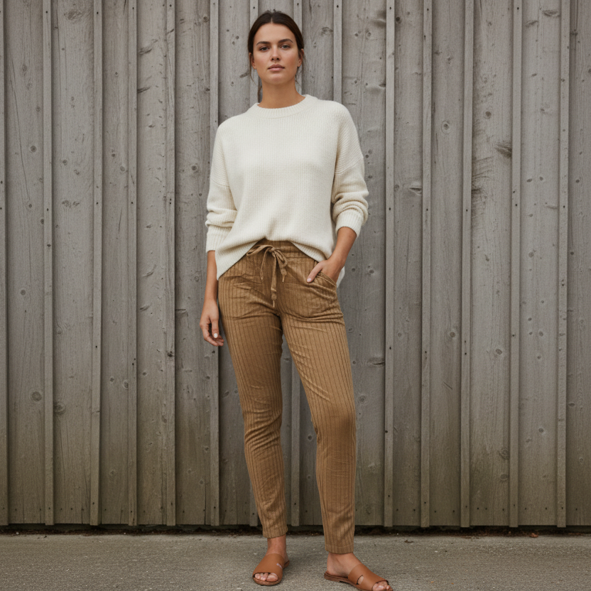 Stretchbuks Signe, Camel Stribet