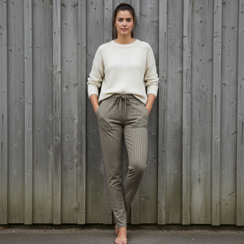 Stretchbyxa Signe, Taupe Randig