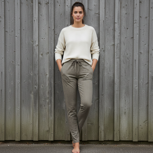 Stretchbyxa Signe, Taupe Randig